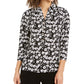 Camisa polo feminina Charter Club com estampa de manga 3/4, preta, tamanho XX-G