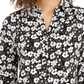 Camisa polo feminina Charter Club com estampa de manga 3/4, preta, tamanho XX-G