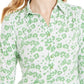 Camisa polo feminina Charter Club com estampa de manga 3/4, verde brilhante, tamanho grande