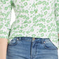 Camisa polo feminina Charter Club com estampa de manga 3/4, verde brilhante, tamanho grande