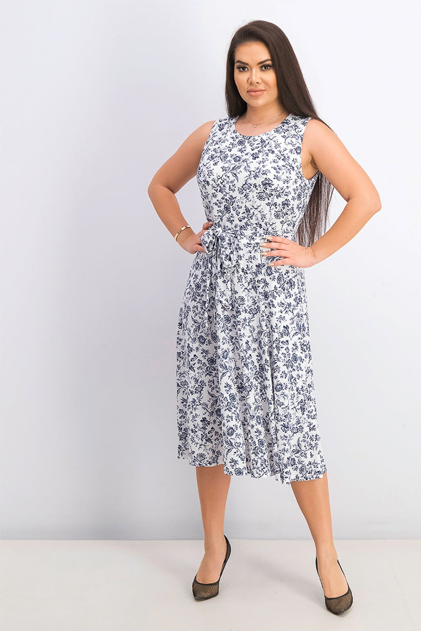 Vestido feminino sem mangas estampado em linha A Charter Club, azul, tamanho grande