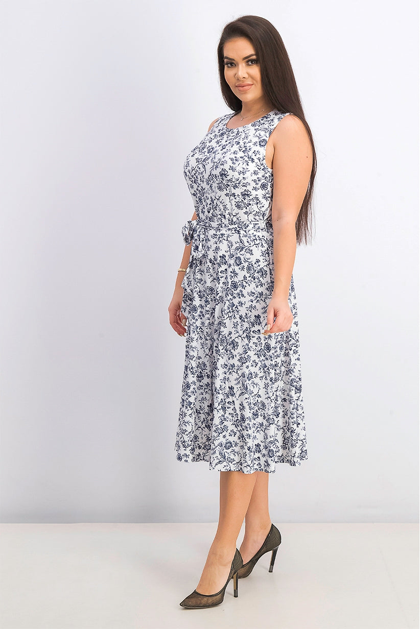 Vestido feminino sem mangas estampado em linha A Charter Club, azul, tamanho grande