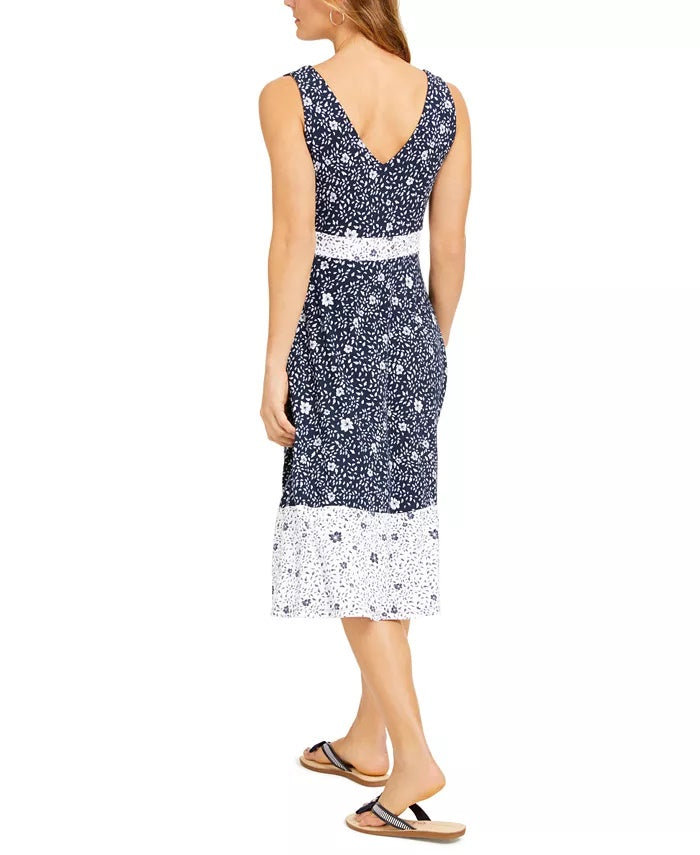 Vestido floral feminino Charter Club sem mangas, azul, tamanho médio