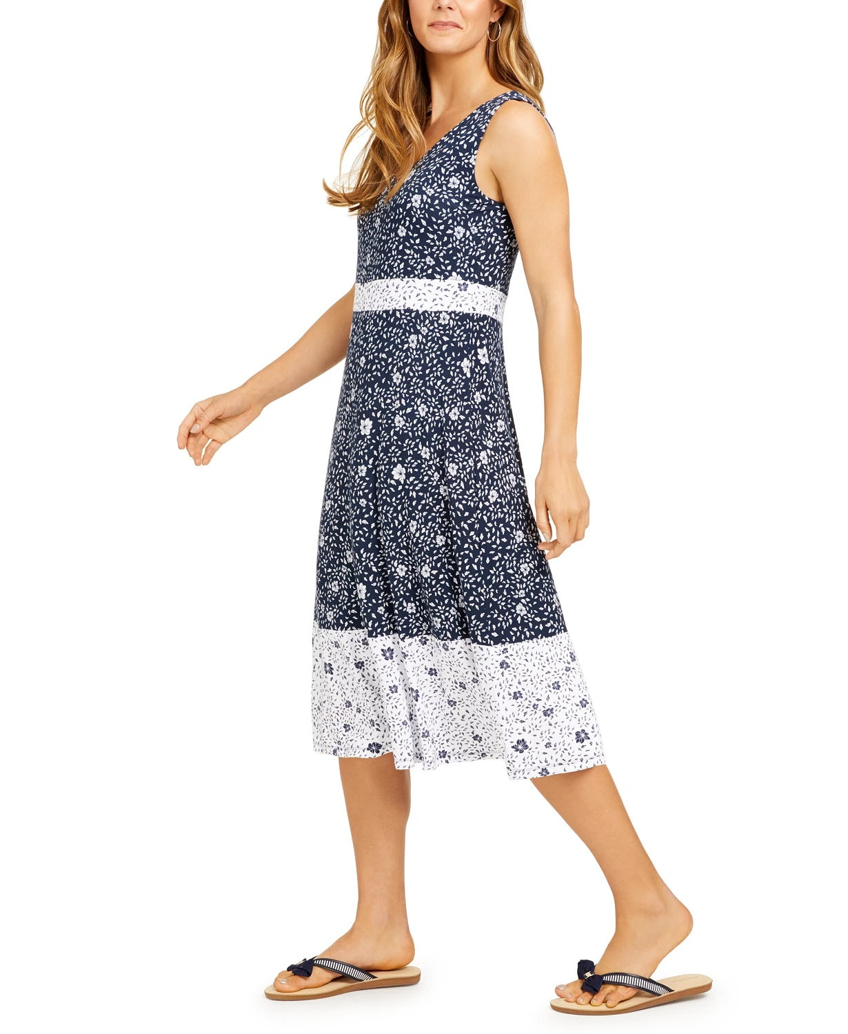 Vestido floral feminino Charter Club sem mangas, azul, tamanho médio