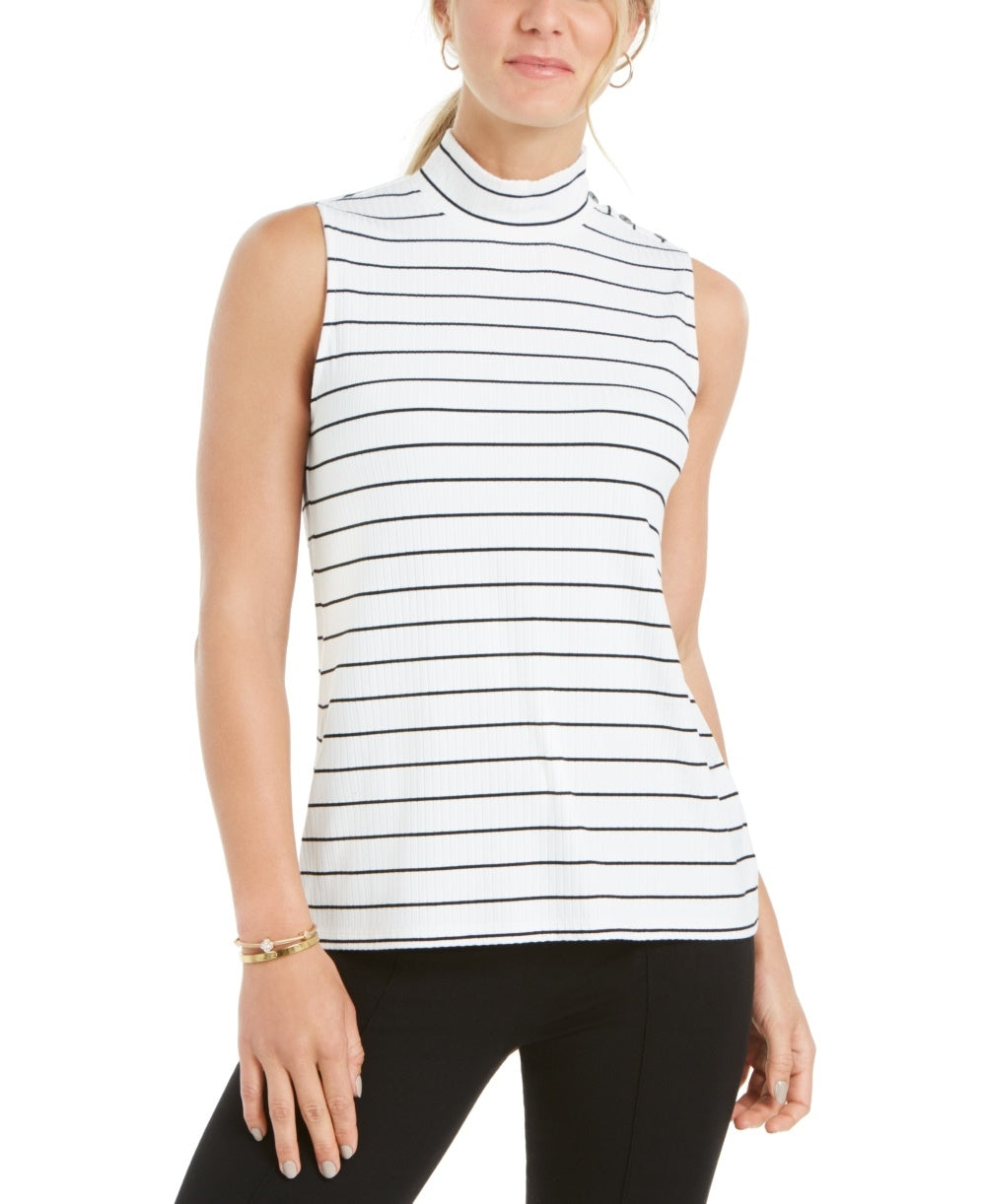 Charter Club Blusa feminina sem mangas com gola alta, branca, tamanho extragrande