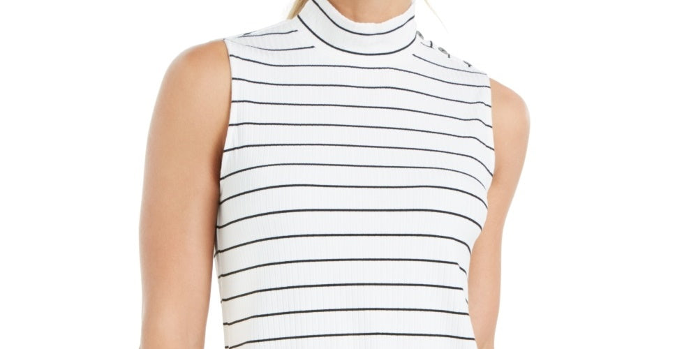 Charter Club Blusa feminina sem mangas com gola alta, branca, tamanho extragrande