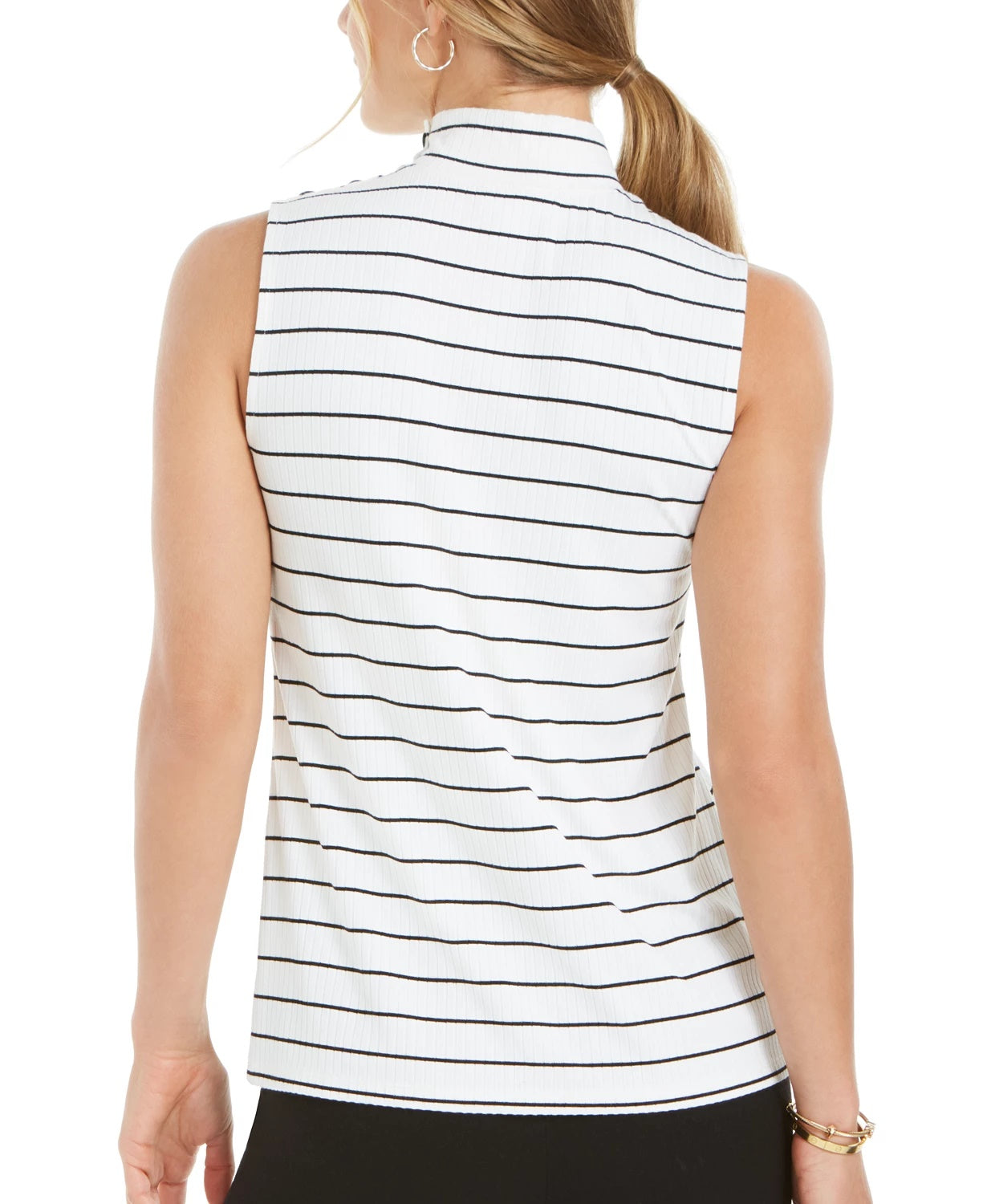 Blusa feminina sem mangas com gola alta Charter Club, branca, tamanho grande