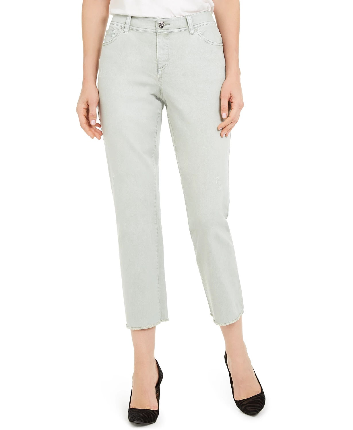 Calça jeans feminina com bainha desfiada e perna reta, tamanho 4, verde, da INC International Concepts