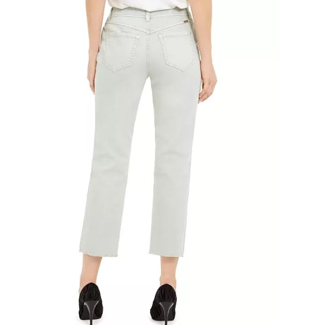 Calça jeans feminina com bainha desfiada e perna reta, tamanho 4, verde, da INC International Concepts