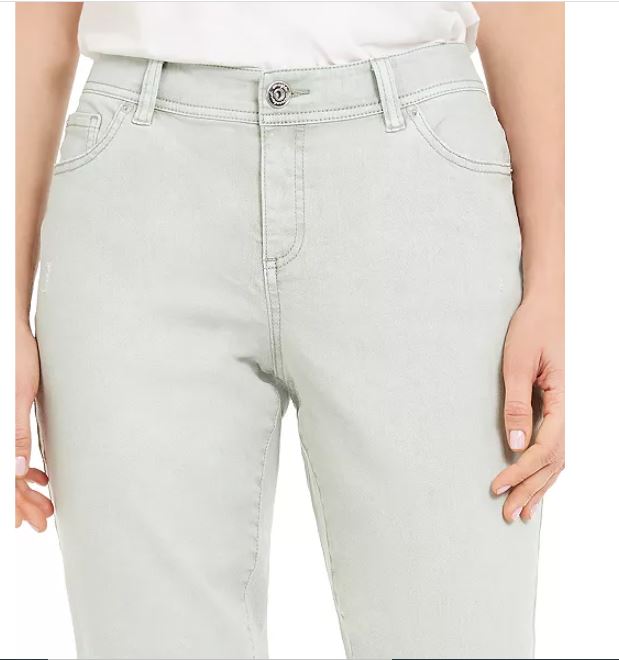 Calça jeans feminina com bainha desfiada e perna reta, tamanho 4, verde, da INC International Concepts