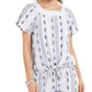 Top feminino estampado com decote quadrado e amarração frontal, tamanho extra grande, azul-marinho, estilo Style &amp; Co