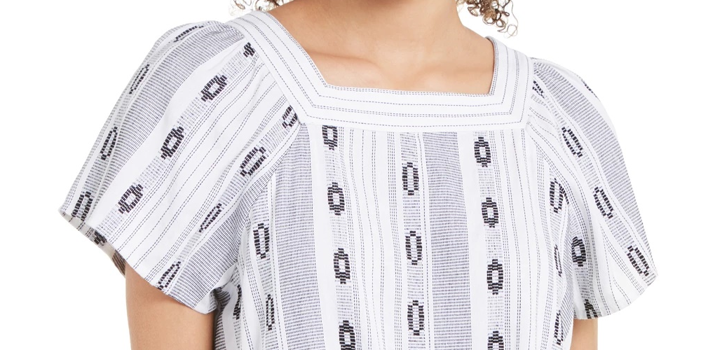 Top feminino estampado com decote quadrado e amarração frontal, tamanho extra grande, azul-marinho, estilo Style &amp; Co