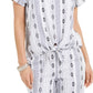 Top feminino estampado com decote quadrado e amarração frontal, tamanho extra grande, azul-marinho, estilo Style &amp; Co
