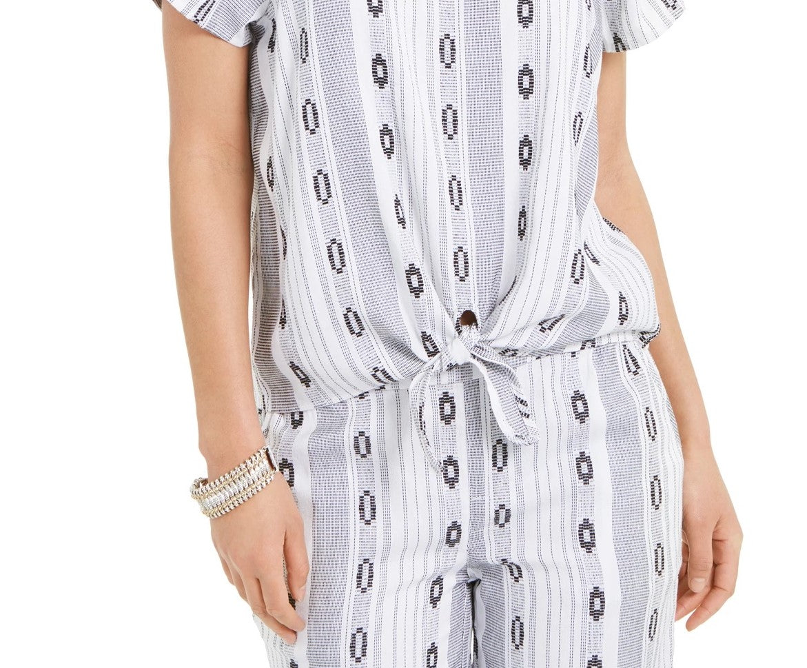 Top feminino estampado com decote quadrado e amarração frontal, tamanho extra grande, azul-marinho, estilo Style &amp; Co