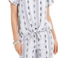 Blusa feminina estampada com decote quadrado e amarração frontal, tamanho grande, branca, estilo &amp; co