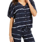 Blusa feminina listrada tie-dye com amarração frontal, tamanho médio, azul-marinho, estilo &amp; co