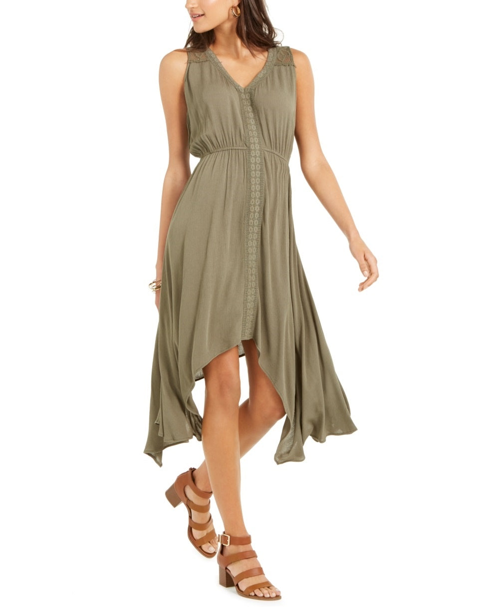 Vestido feminino estilo &amp; co com bainha de lenço verde tamanho extrapequeno