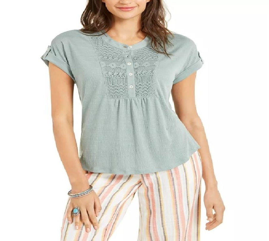 Estilo &amp; Co Babador Feminino Crochê Texturizado Top Verde Tamanho P