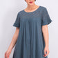 Vestido estilo camiseta feminino com mangas esvoaçantes, cinza escuro, tamanho médio