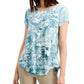 Blusa feminina Alfani com estampa azul-petróleo e manga curta, gola redonda, verde, tamanho pequeno