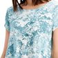Blusa feminina Alfani com estampa azul-petróleo e manga curta, gola redonda, verde, tamanho pequeno