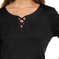 Camiseta feminina Karen Scott de algodão com cadarço, preta, tamanho X-S