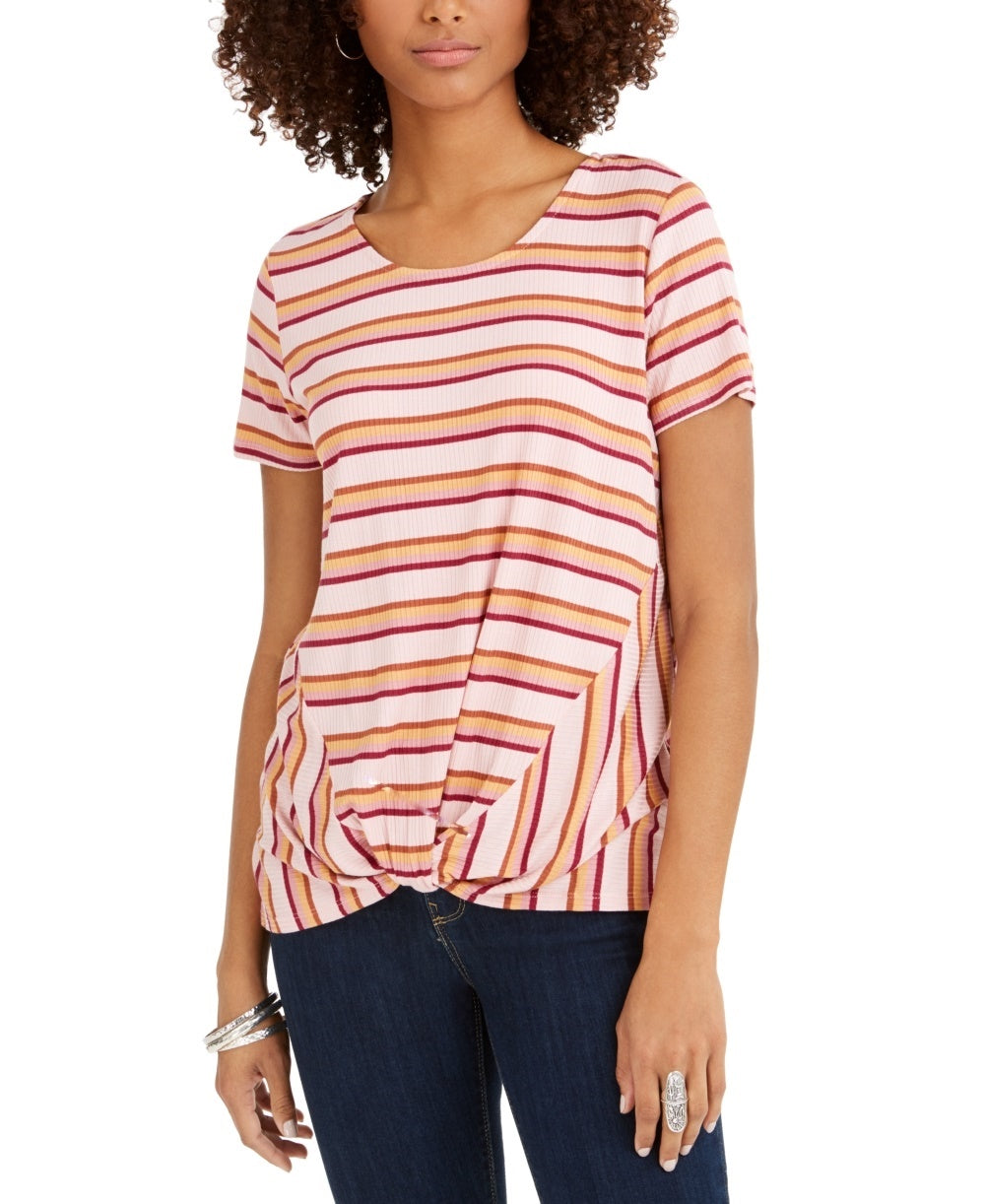 Blusa listrada com decote torcido e frente única feminina Style &amp; Co, vermelha, tamanho XX-G