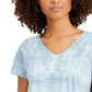 Blusa feminina estilo &amp; co, azul, tingida, em mistura de linho, tamanho X-S