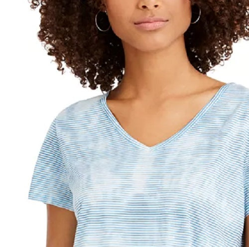 Blusa feminina estilo &amp; co, azul, tingida, em mistura de linho, tamanho X-S