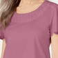 Blusa feminina Karen Scott com acabamento em trama de cesta e mangas bufantes, rosa, tamanho grande