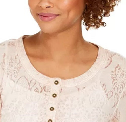 Top Henley de renda feminino Style &amp; Co, branco, tamanho X-S