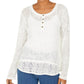 Top Henley de renda feminino Style &amp; Co, branco, tamanho pequeno