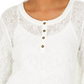 Top Henley de renda feminino Style &amp; Co, branco, tamanho pequeno