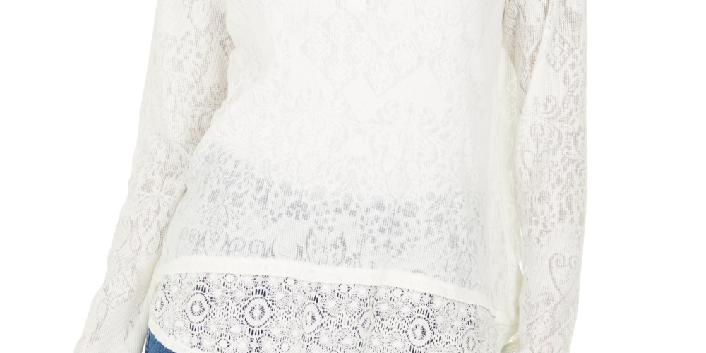 Top Henley de renda feminino Style &amp; Co, branco, tamanho pequeno