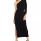 Vestido longo feminino INC International Concepts com cinto e um ombro, preto, tamanho pequeno