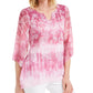 Blusa feminina JM Collection com estampa Paisley e decote dividido, rosa, tamanho grande