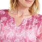Blusa feminina JM Collection com estampa Paisley e decote dividido, rosa, tamanho grande