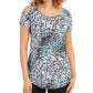 Blusa feminina estampada com ombros descobertos, tamanho P, azul marinho, da coleção JM