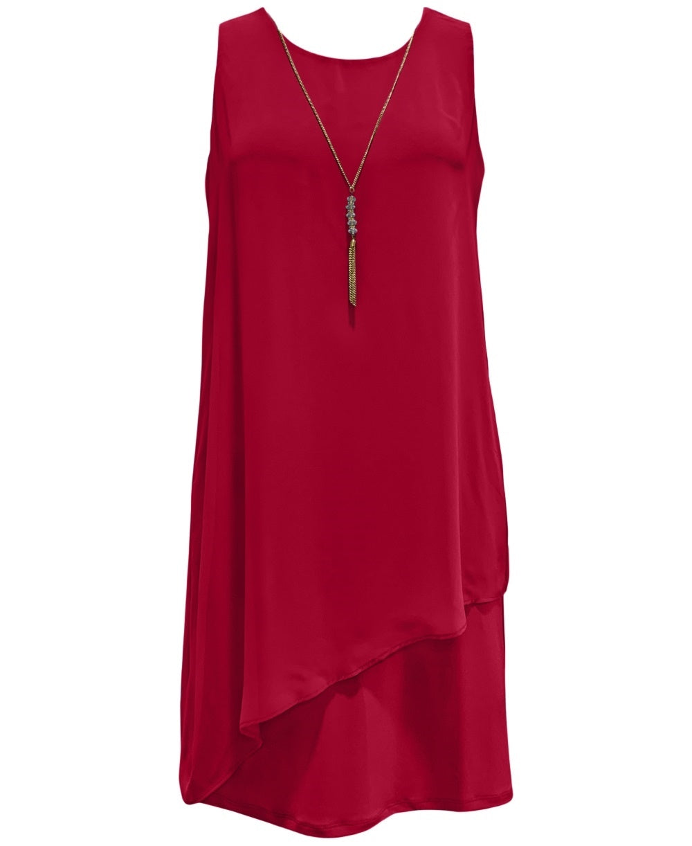 Vestido tubinho com colar e detalhes em renda JM Collection para mulheres, tamanho XX-G, vermelho
