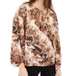 Blusa feminina INC International Concepts com estampa de cobra e decote redondo, tamanho médio, marrom