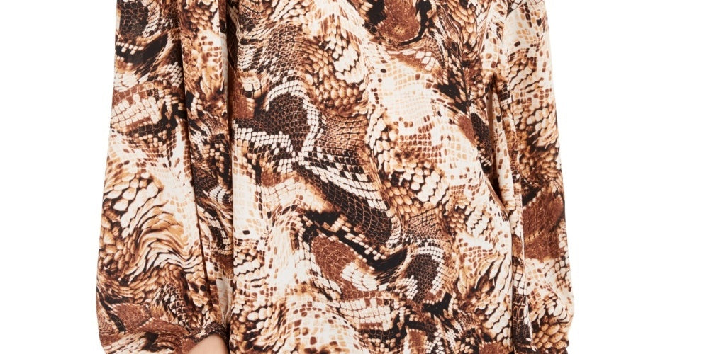 Blusa feminina INC International Concepts com estampa de cobra e decote redondo, tamanho médio, marrom