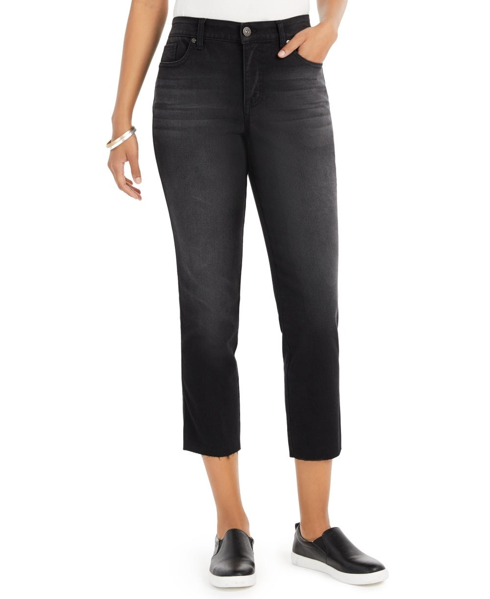 Calça jeans cropped feminina Style &amp; Co, perna reta, preta, tamanho 4