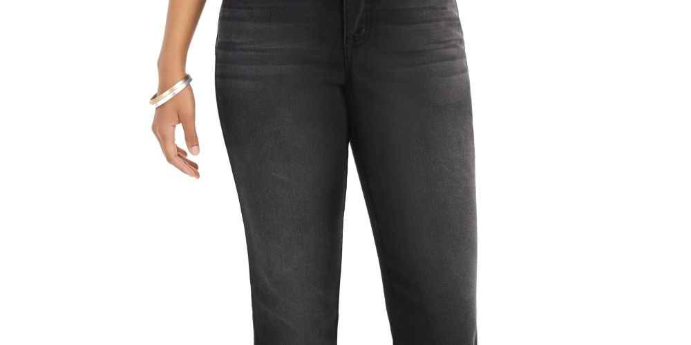 Calça jeans cropped feminina Style &amp; Co, perna reta, preta, tamanho 4