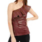 INC International Concepts Top feminino de couro sintético com relevo de crocodilo, marrom, tamanho X-Large