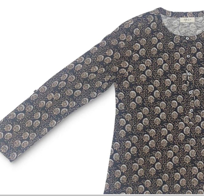 Camisa Henley Estampada Feminina Style &amp; Co Preta Tamanho Grande