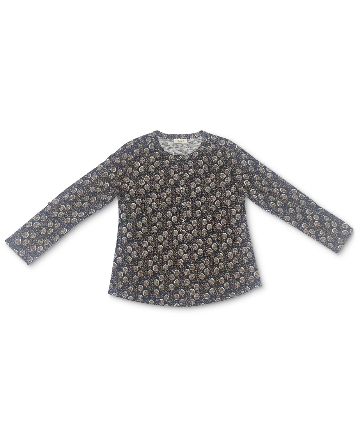 Camisa Henley Estampada Feminina Style &amp; Co Preta Tamanho X-S