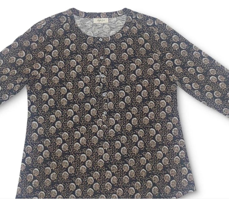 Camisa Henley Estampada Feminina Style &amp; Co Preta Tamanho X-S