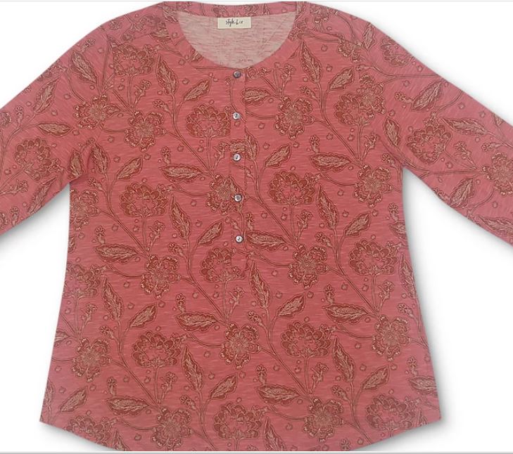 Camisa Henley Estampada Feminina Style &amp; Co Vermelha Tamanho X-Grande