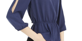 BCX Junior's Split Sleeve Cinched Waist Top Navy Size Small