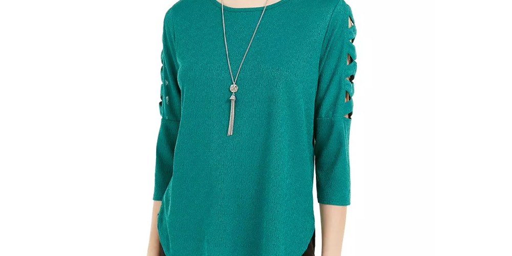 Blusa de manga detalhada BCX Junior's Lattice Verde Tamanho Médio
